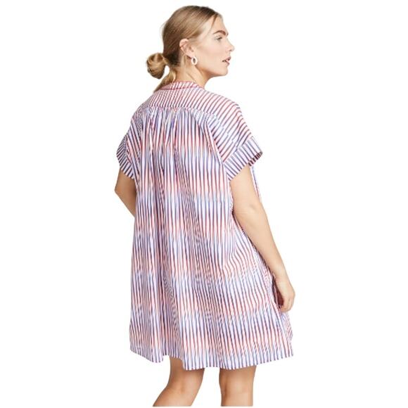 SALONI Ashley Mini Dress Optic Stripe Blue Pink Red Tiered Oversize Cotton Beach - Picture 3 of 16